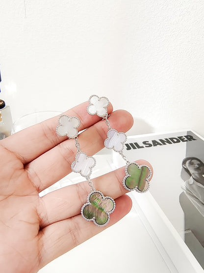 [RAFFINE]CLOVER 3 MOTIFS CHALCEDONY DARK MOP SILVER EARRINGS
