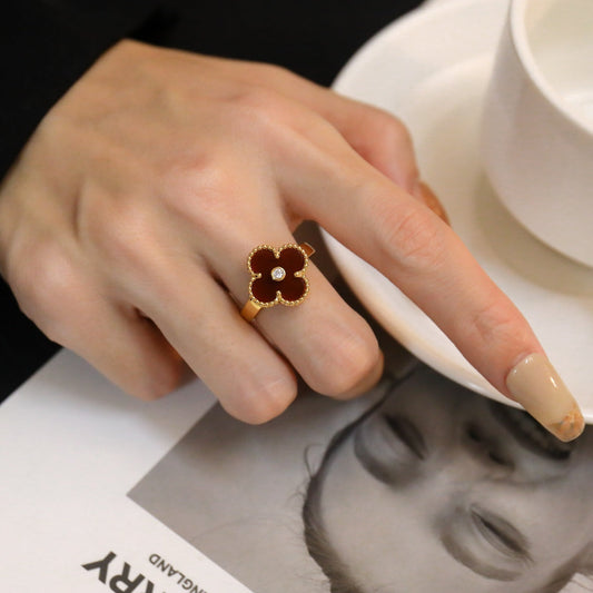 [RAFFINE]CLOVER CARNELIAN RING ROSE GOLD DIAMOND