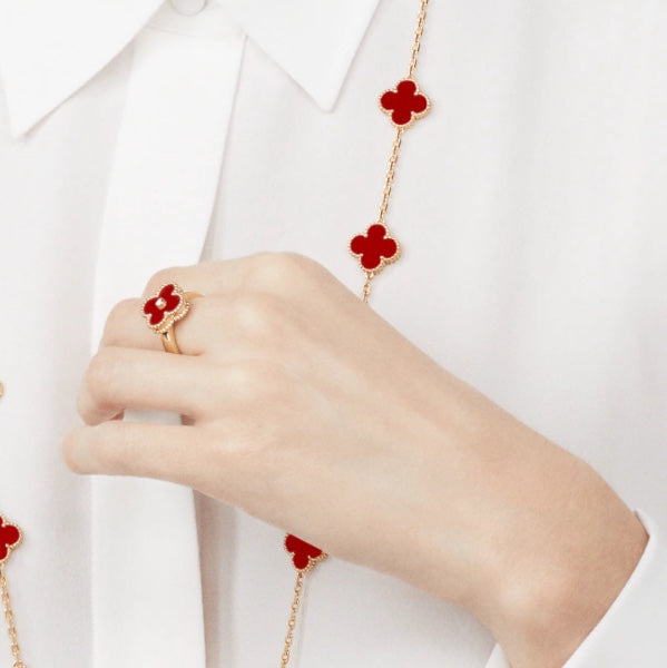[RAFFINE]CLOVER CARNELIAN RING ROSE GOLD DIAMOND