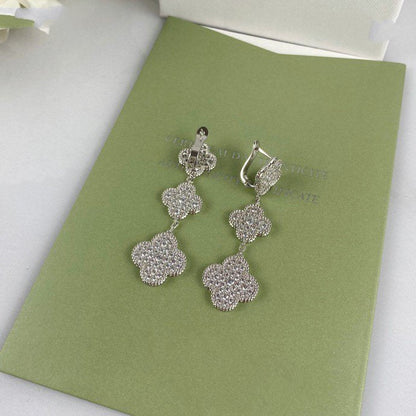 [RAFFINE]CLOVER 3 MOTIF DIAMOND SILVER DROP EARRINGS