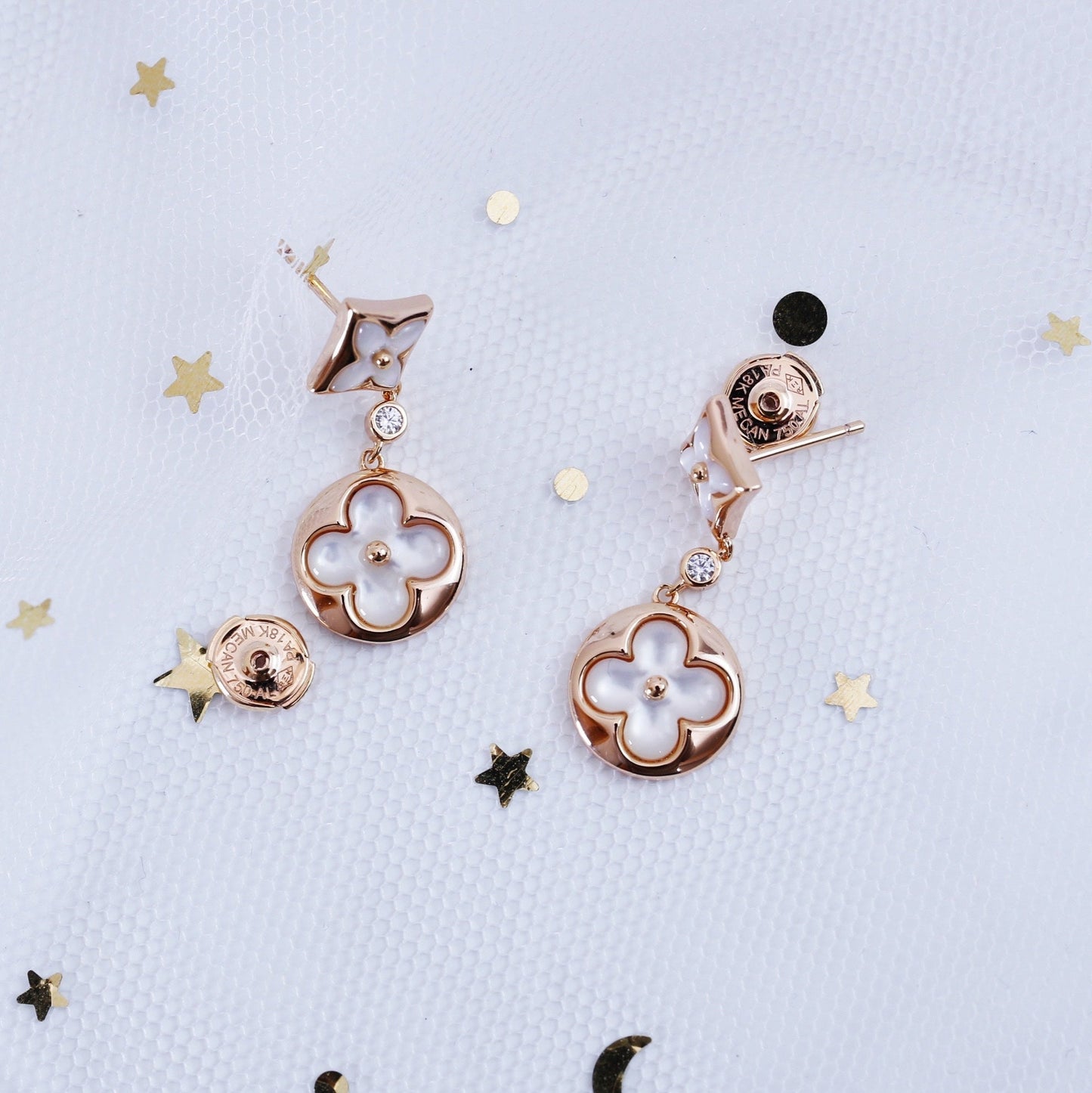 [RAFFINE]STAR AND SUN PINK GOLD MOP DROP EARRINGS