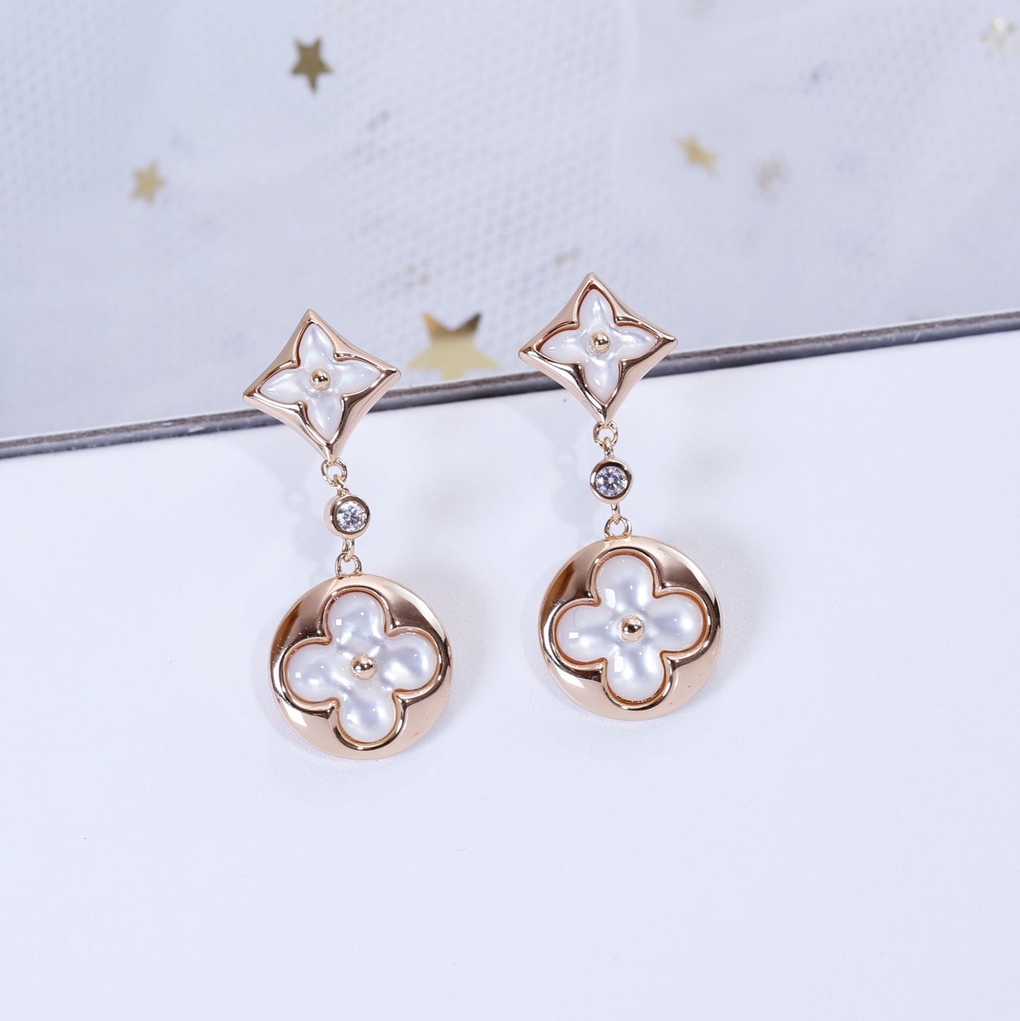 [RAFFINE]STAR AND SUN PINK GOLD MOP DROP EARRINGS