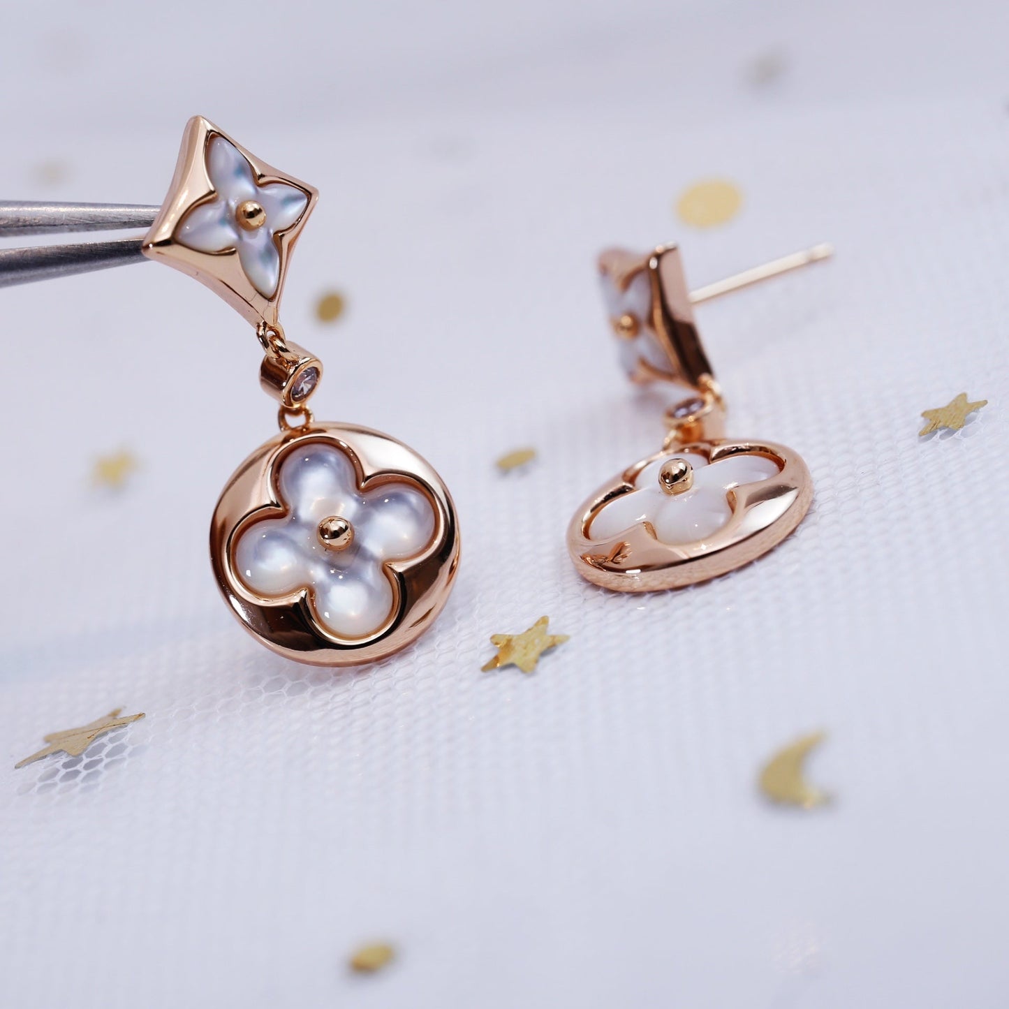 [RAFFINE]STAR AND SUN PINK GOLD MOP DROP EARRINGS