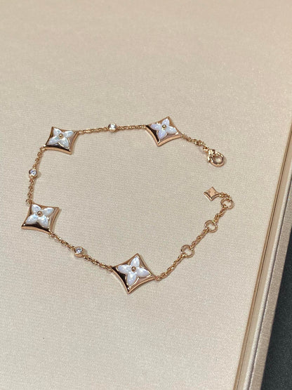 [RAFFINE]STAR 4 MOTIF MOP DIAMOND PINK GOLD BRACELET
