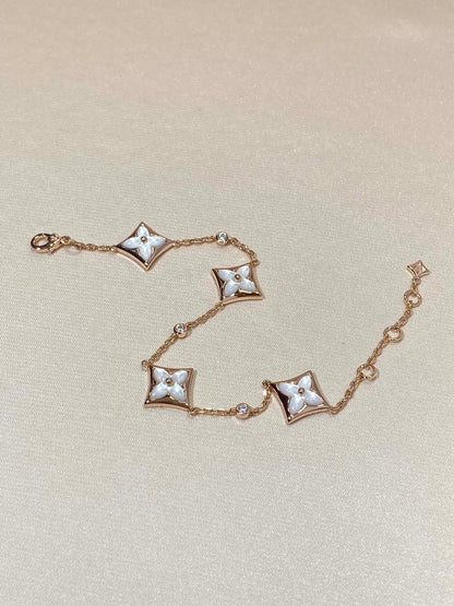 [RAFFINE]STAR 4 MOTIF MOP DIAMOND PINK GOLD BRACELET