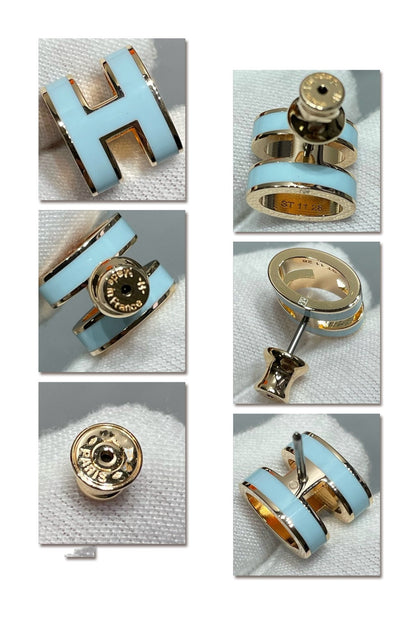 [RAFFINE]POP H SKY BLUE STUD EARRINGS