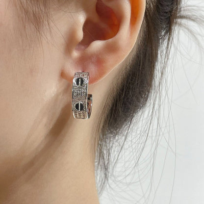 [RAFFINE]LOVE CERAMIC DIAMOND PAVED SILVER EARRINGS