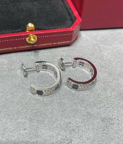 [RAFFINE]LOVE CERAMIC DIAMOND PAVED SILVER EARRINGS