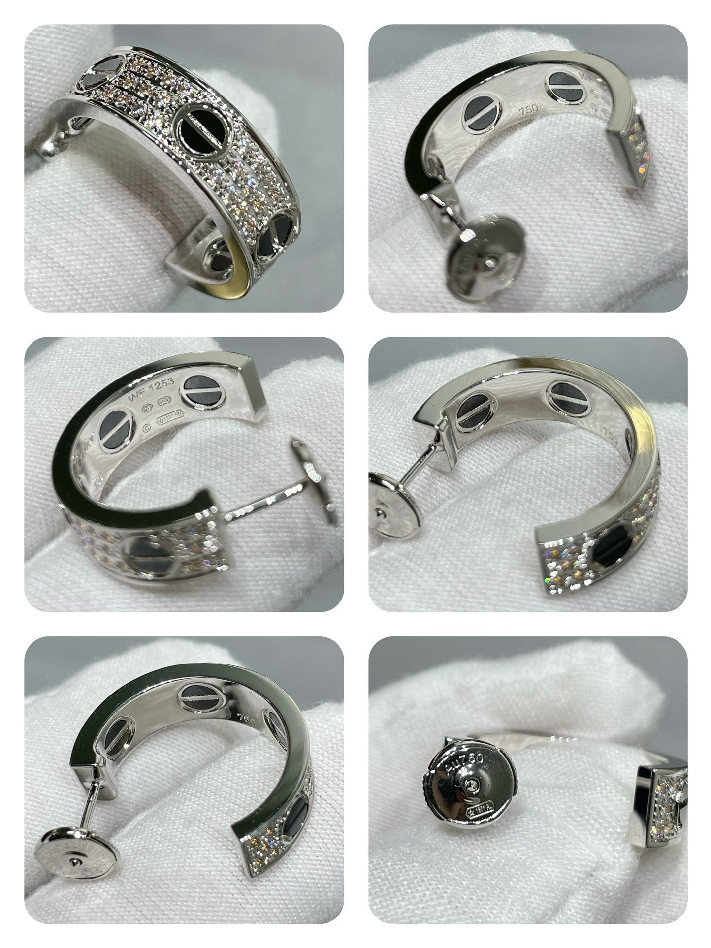 [RAFFINE]LOVE CERAMIC DIAMOND PAVED SILVER EARRINGS