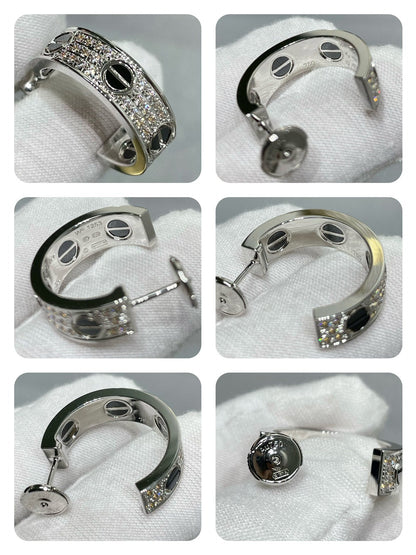 [RAFFINE]LOVE CERAMIC DIAMOND PAVED SILVER EARRINGS