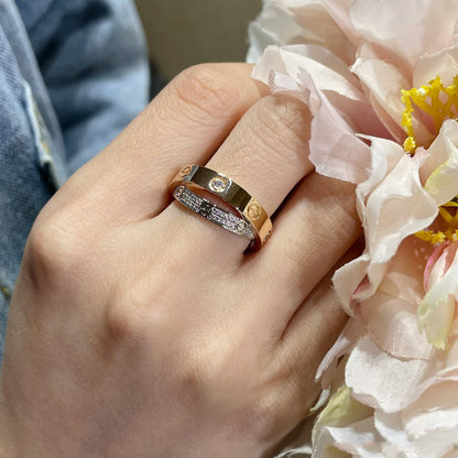 [RAFFINE]LOVE PINK GOLD SILVER DIAMOND DOUBLE RING