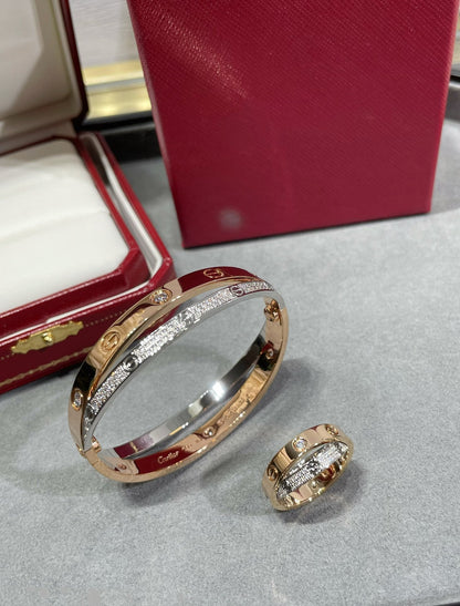 [RAFFINE]LOVE PINK GOLD SILVER DIAMOND DOUBLE RING