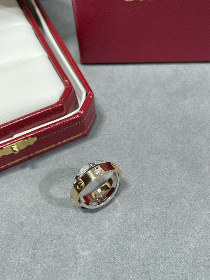 [RAFFINE]LOVE PINK GOLD SILVER DIAMOND DOUBLE RING