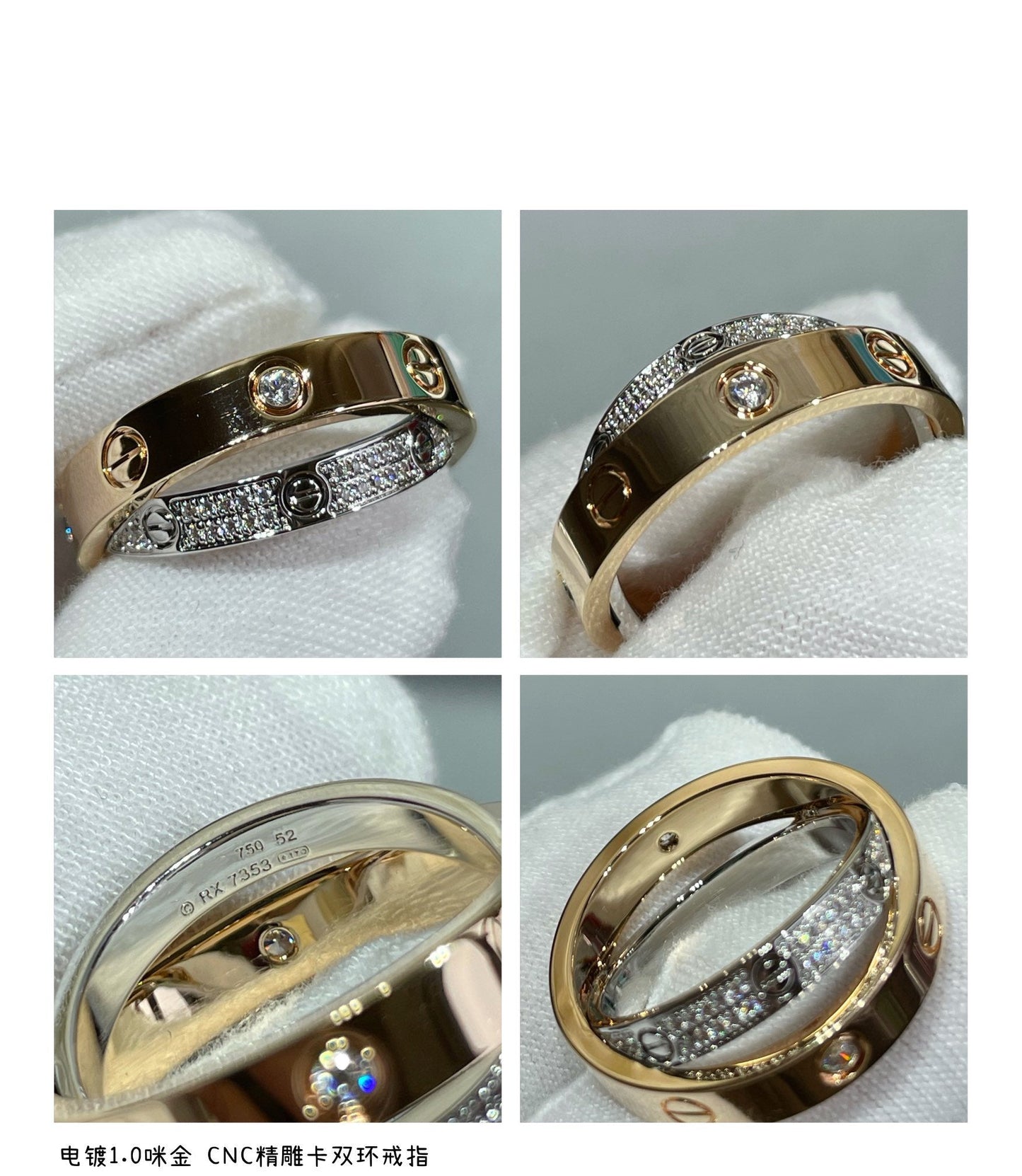 [RAFFINE]LOVE PINK GOLD SILVER DIAMOND DOUBLE RING