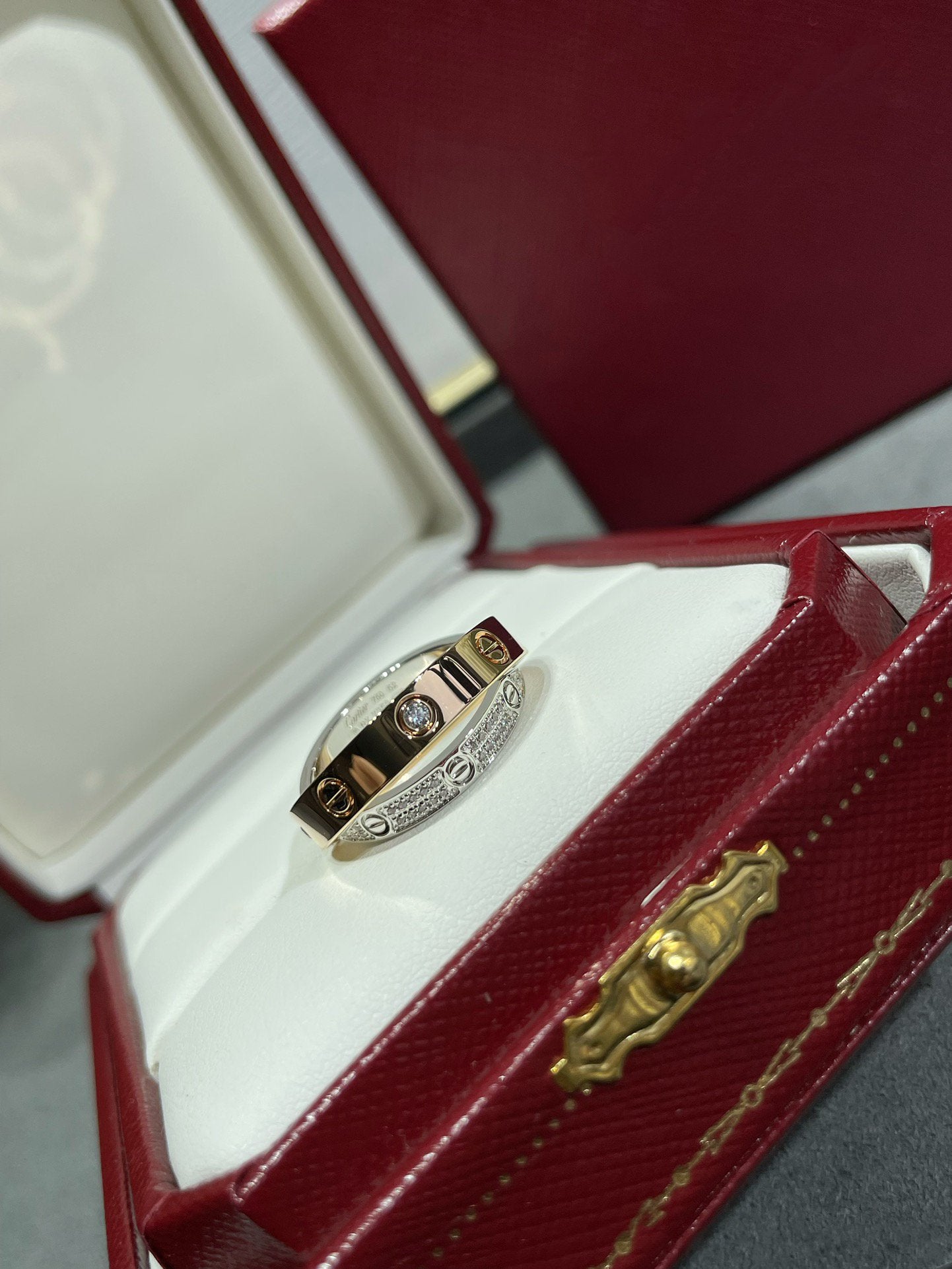 [RAFFINE]LOVE PINK GOLD SILVER DIAMOND DOUBLE RING