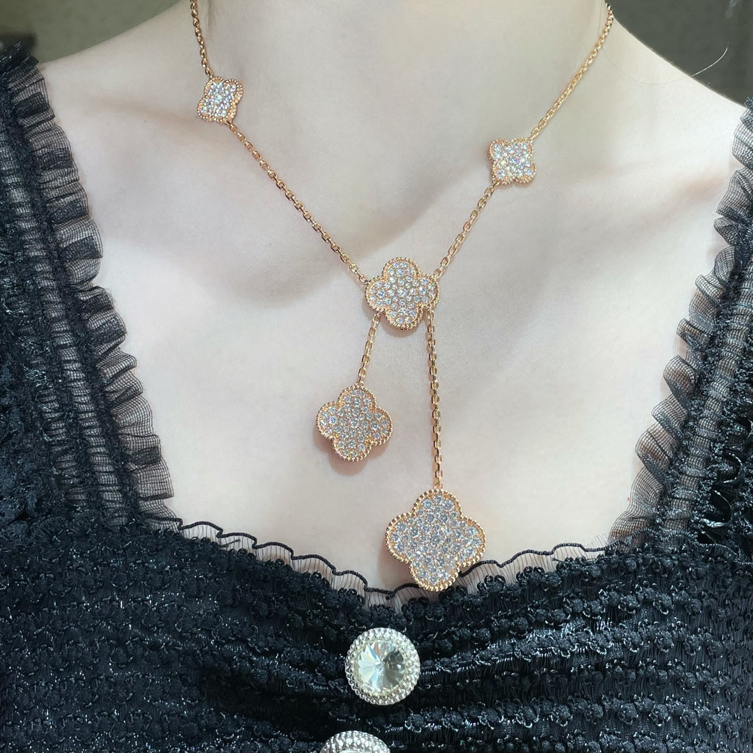 [RAFFINE]CLOVER 6 MOTIF DIAMOND PAVED NECKLACE