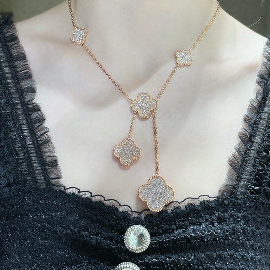 [RAFFINE]CLOVER 6 MOTIF DIAMOND PAVED NECKLACE