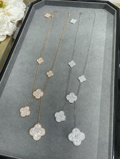[RAFFINE]CLOVER 6 MOTIF DIAMOND PAVED NECKLACE