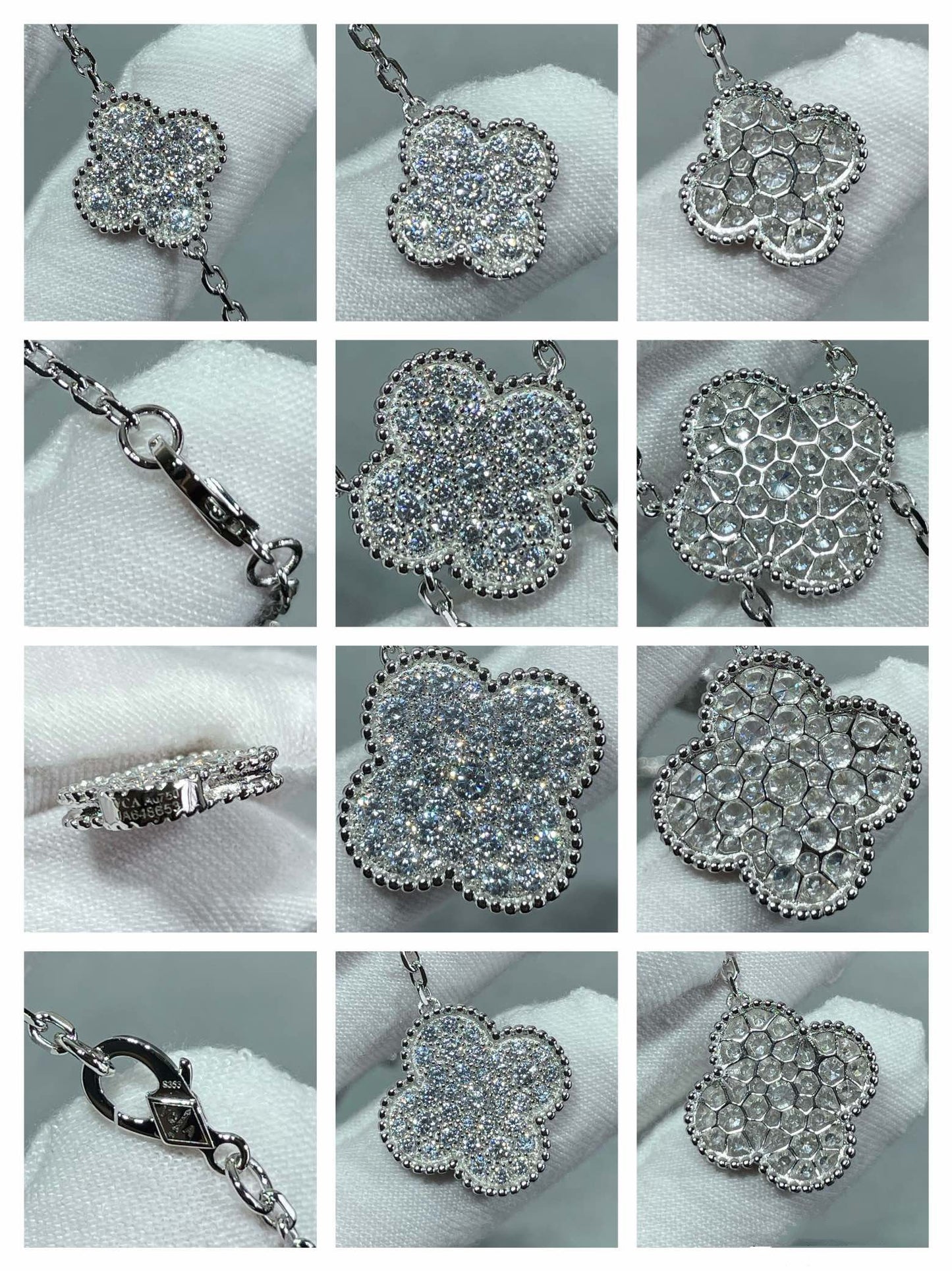 [RAFFINE]CLOVER 6 MOTIF DIAMOND PAVED NECKLACE
