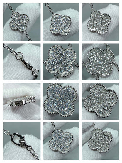 [RAFFINE]CLOVER 6 MOTIF DIAMOND PAVED NECKLACE