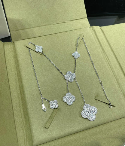 [RAFFINE]CLOVER 6 MOTIF DIAMOND PAVED NECKLACE