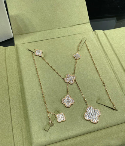[RAFFINE]CLOVER 6 MOTIF DIAMOND PAVED NECKLACE