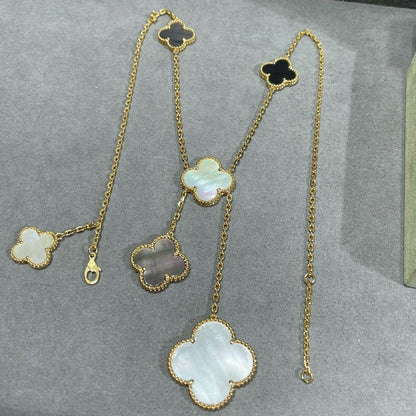 [RAFFINE]CLOVER 6 MOTIF MOP ONYX GOLD NECKLACE