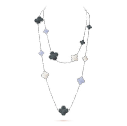 [RAFFINE]CLOVER 16 MOTIF CHALCEDONY MOP SILVER NECKLACE