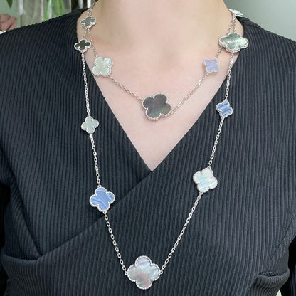 [RAFFINE]CLOVER 16 MOTIF CHALCEDONY MOP SILVER NECKLACE