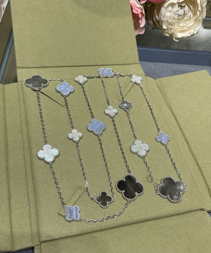 [RAFFINE]CLOVER 16 MOTIF CHALCEDONY MOP SILVER NECKLACE