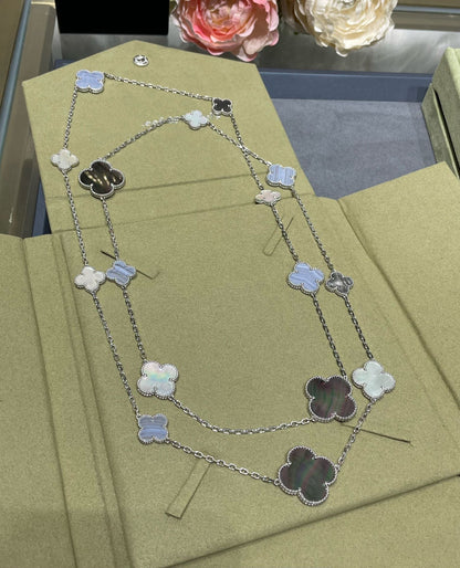 [RAFFINE]CLOVER 16 MOTIF CHALCEDONY MOP SILVER NECKLACE
