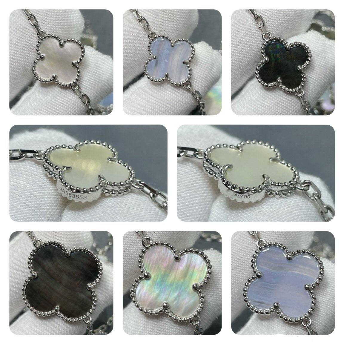 [RAFFINE]CLOVER 16 MOTIF CHALCEDONY MOP SILVER NECKLACE