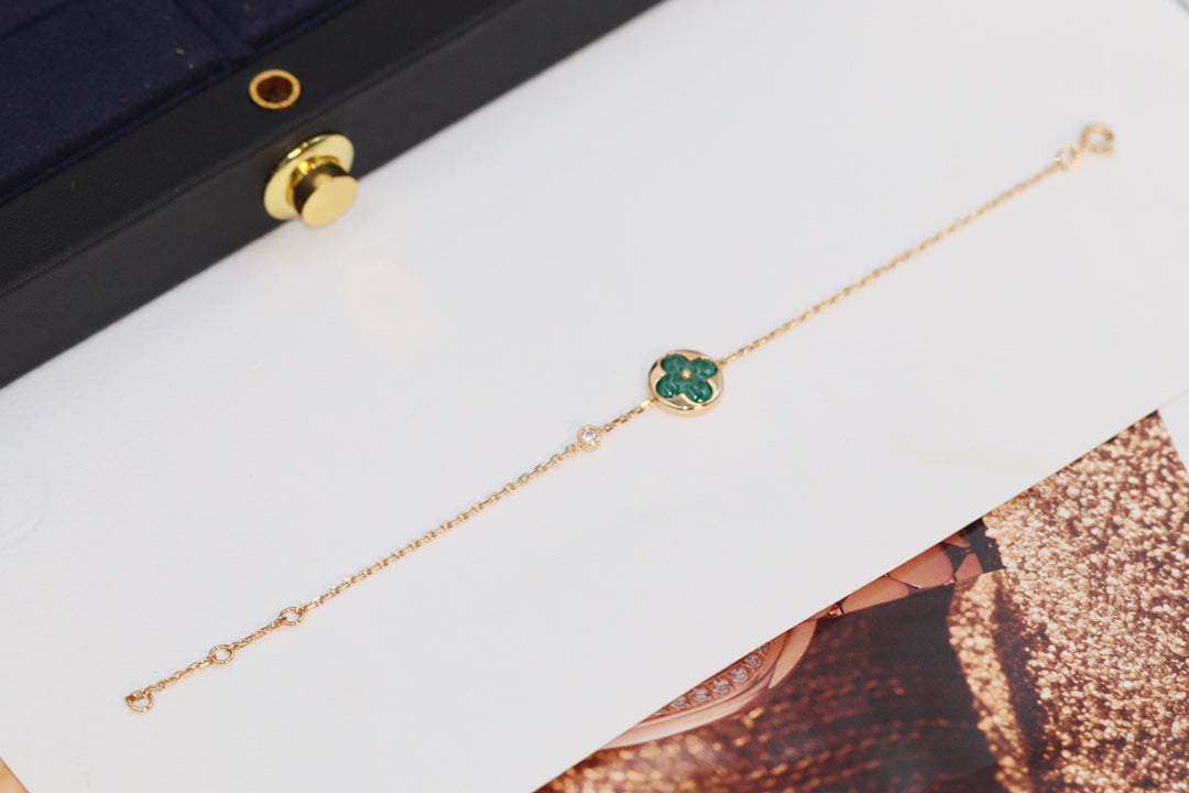 [RAFFINE]STAR AND SUN 4 MOTIF PINK GOLD MALACHITE BRACELET