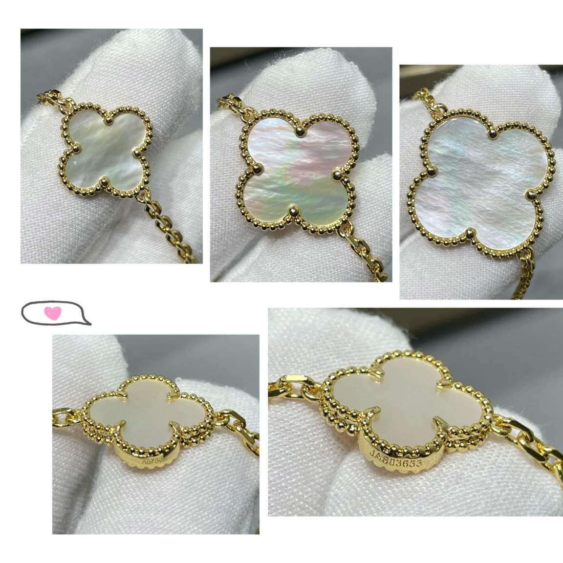 [RAFFINE]CLOVER 16 MOTIF WHITE MOP GOLD NECKLACE
