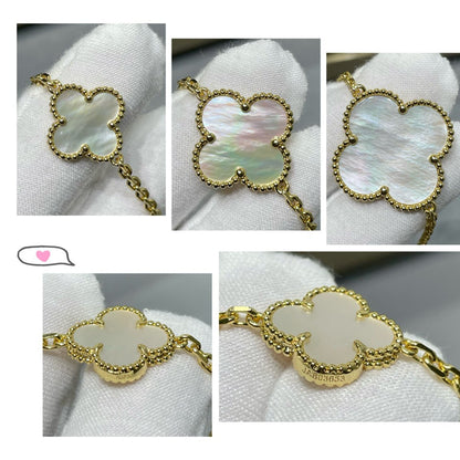 [RAFFINE]CLOVER 16 MOTIF WHITE MOP GOLD NECKLACE