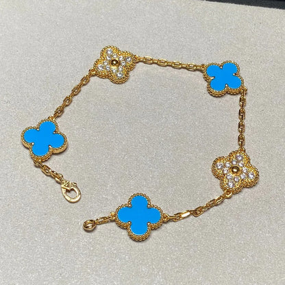 [RAFFINE] CLOVER 5 MOTIF BLUE AGATE BRACELET COLLECTION