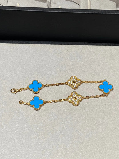 [RAFFINE] CLOVER 5 MOTIF BLUE AGATE BRACELET COLLECTION