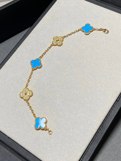 [RAFFINE] CLOVER 5 MOTIF BLUE AGATE BRACELET COLLECTION