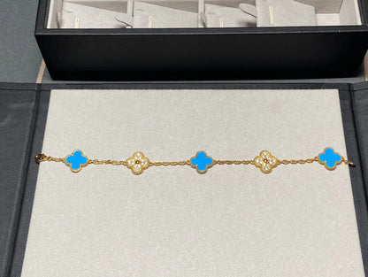 [RAFFINE] CLOVER 5 MOTIF BLUE AGATE BRACELET COLLECTION