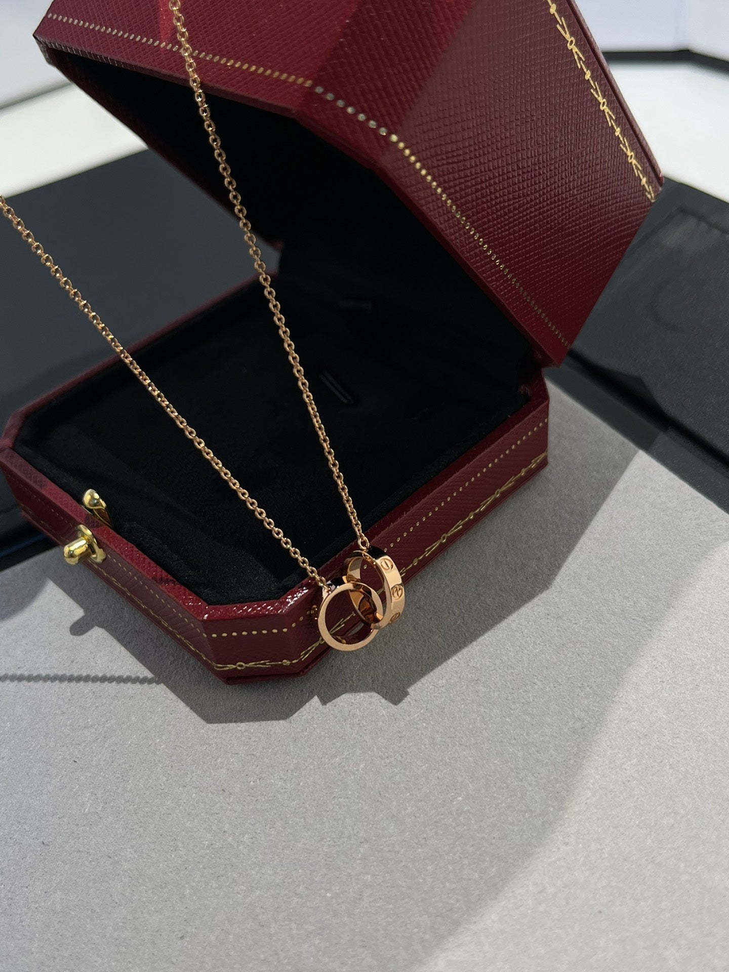 [RAFFINE]LOVE NECKLACE DOUBLE RING PINK GOLD