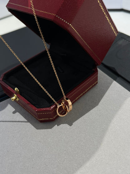 [RAFFINE]LOVE NECKLACE DOUBLE RING PINK GOLD