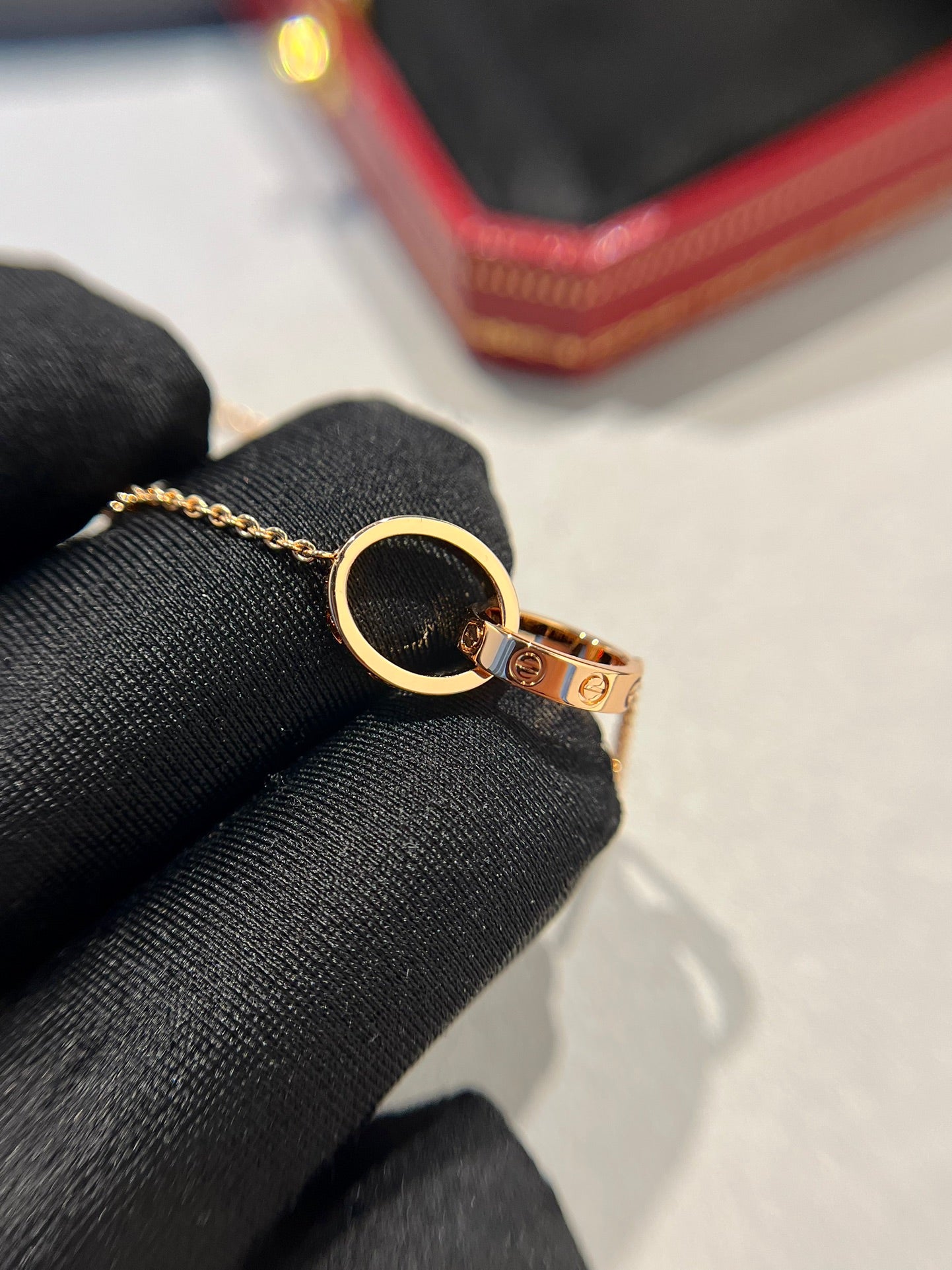 [RAFFINE]LOVE NECKLACE DOUBLE RING PINK GOLD