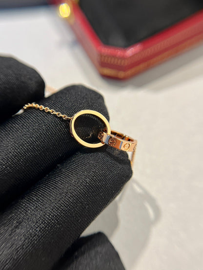 [RAFFINE]LOVE NECKLACE DOUBLE RING PINK GOLD