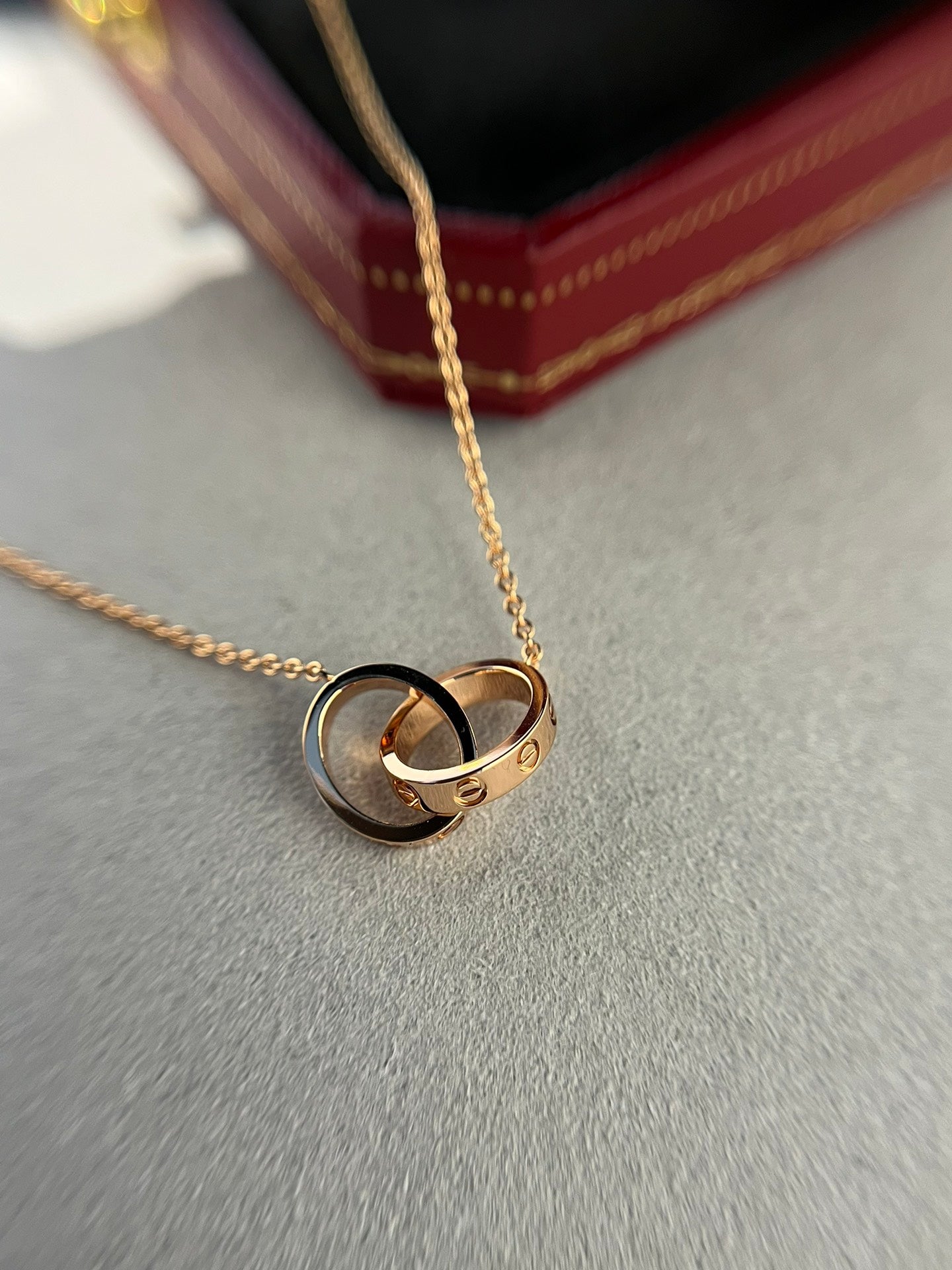 [RAFFINE]LOVE NECKLACE DOUBLE RING PINK GOLD