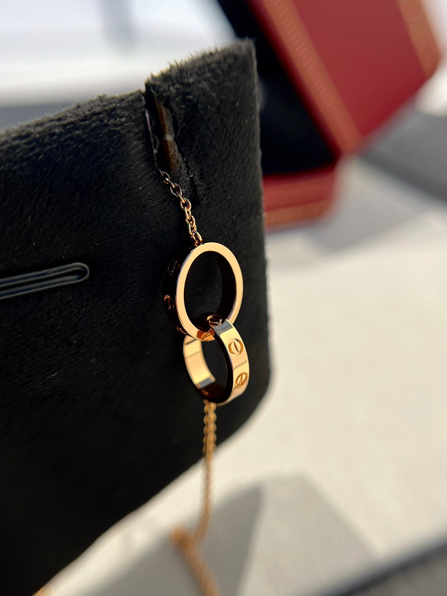[RAFFINE]LOVE NECKLACE DOUBLE RING PINK GOLD