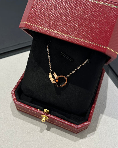 [RAFFINE]LOVE NECKLACE DOUBLE RING PINK GOLD
