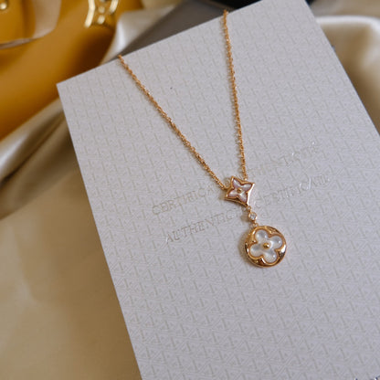 [RAFFINE]STAR AND SUN WHITE MOP 2 MOTIF PINK GOLD NECKLACE