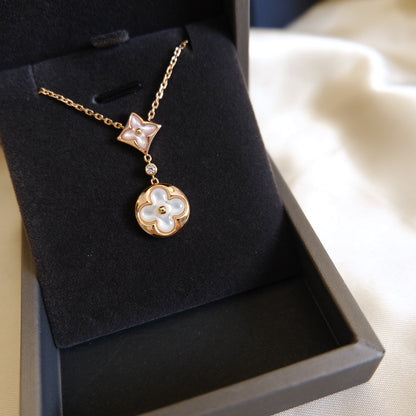 [RAFFINE]STAR AND SUN WHITE MOP 2 MOTIF PINK GOLD NECKLACE