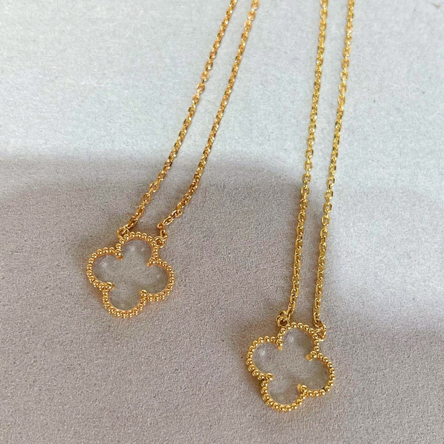 [RAFFINE]CLOVER ROCK CRYSTAL ROSE GOLD NECKLACE