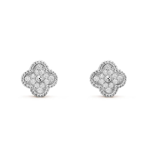 [RAFFINE]CLOVER MINI DIAMOND STUD EARRINGS